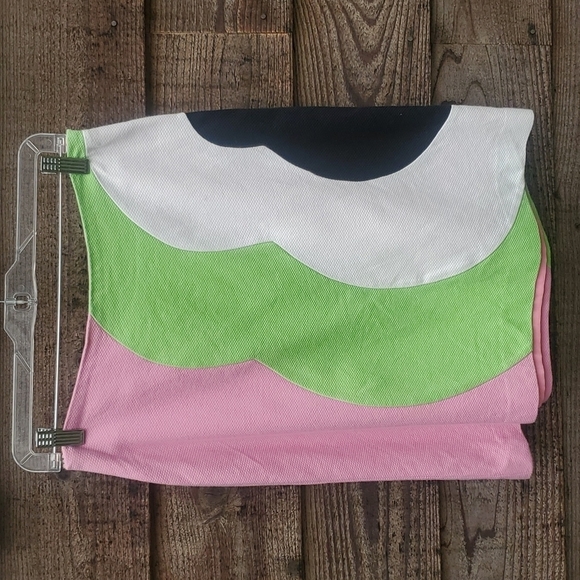 Tibi Swirl pattern Skirt 6 pink lime black & white cotton piqued